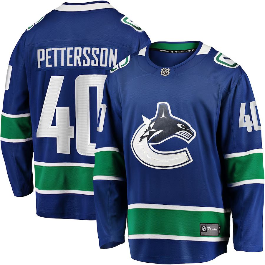 Men Vancouver Canucks #40 Elias Pettersson Fanatics Branded Blue Home Premier Breakaway Player NHL Jersey